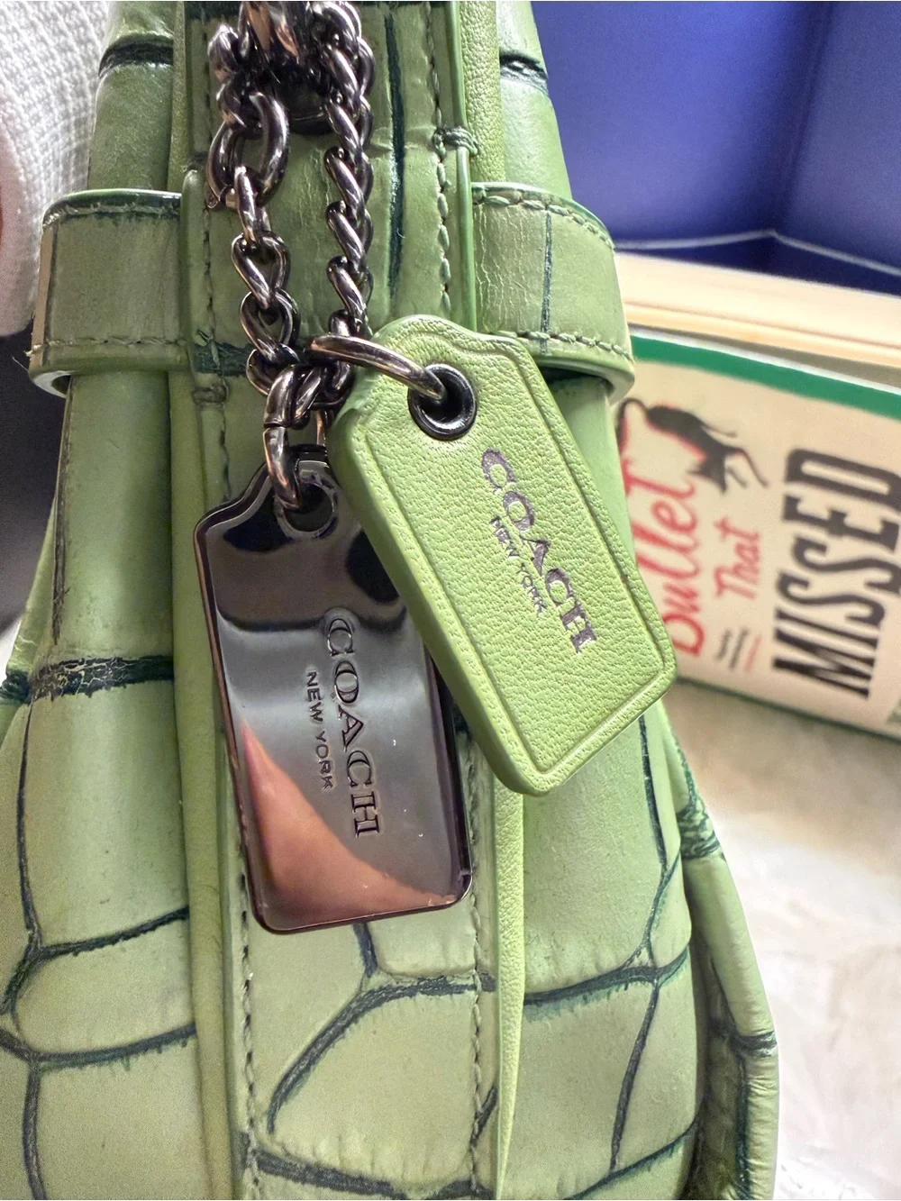 Coach Swagger 21 Exotic Green Croc-Embossed Structured Top-Handle Satchel
